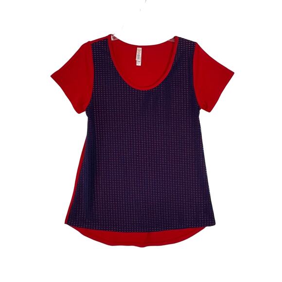 LuLaRoe Womens Classic T Shirt Size Small Red Blue Mesh Overlay - Picture 1 of 9
